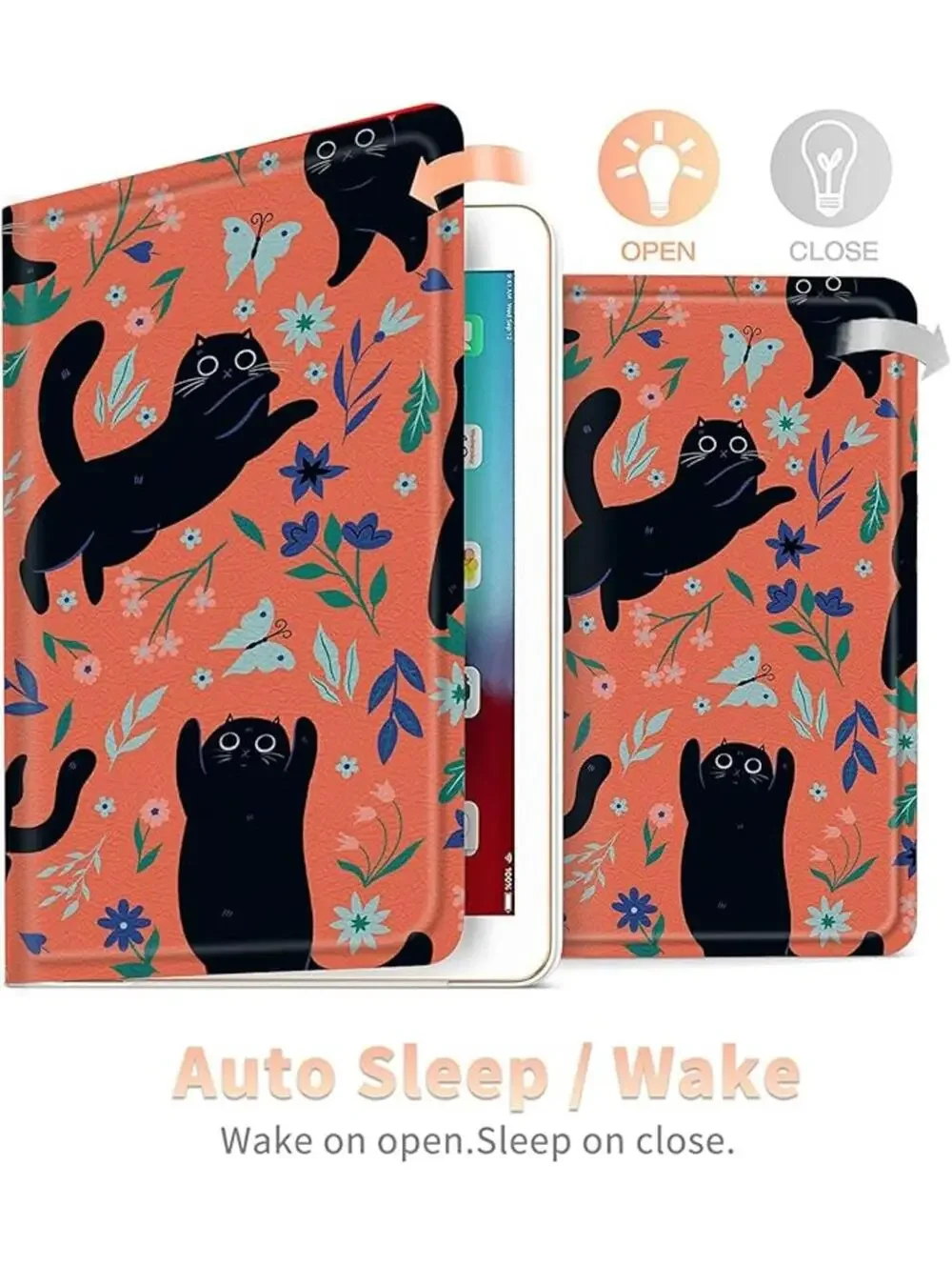 Black Cat Flowers Case Compatible with Amazon Fire HD 10 7/9 Gen